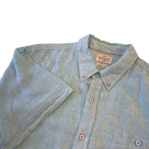 Weatherproof Vintage Mens Seafoam Green Linen Blend Short Sleeve Button Down XL